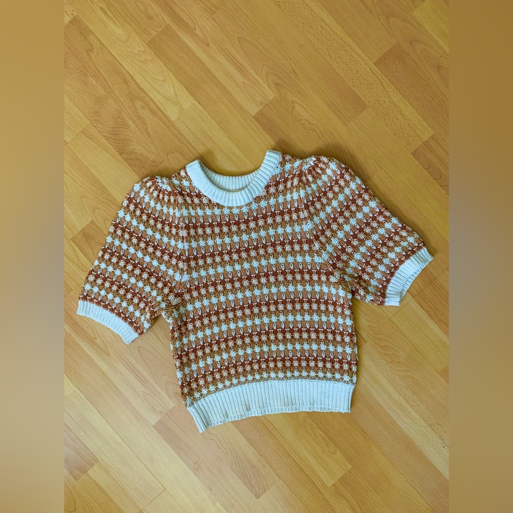 Brown and White Knit Sweater